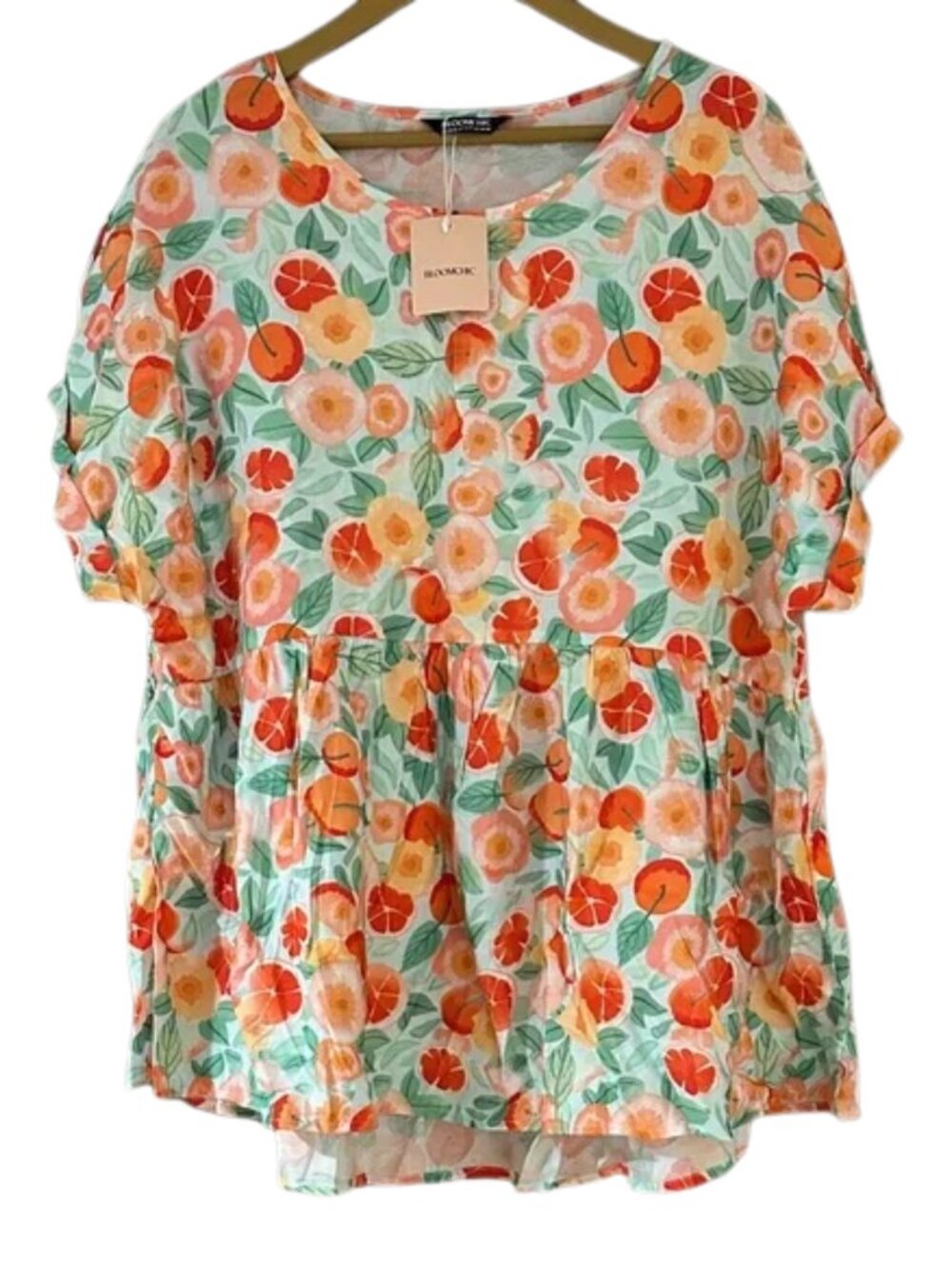 NWT BloomChic Floral Peplum Top Mint Green Orange Coral Tunic Blouse Plus Size